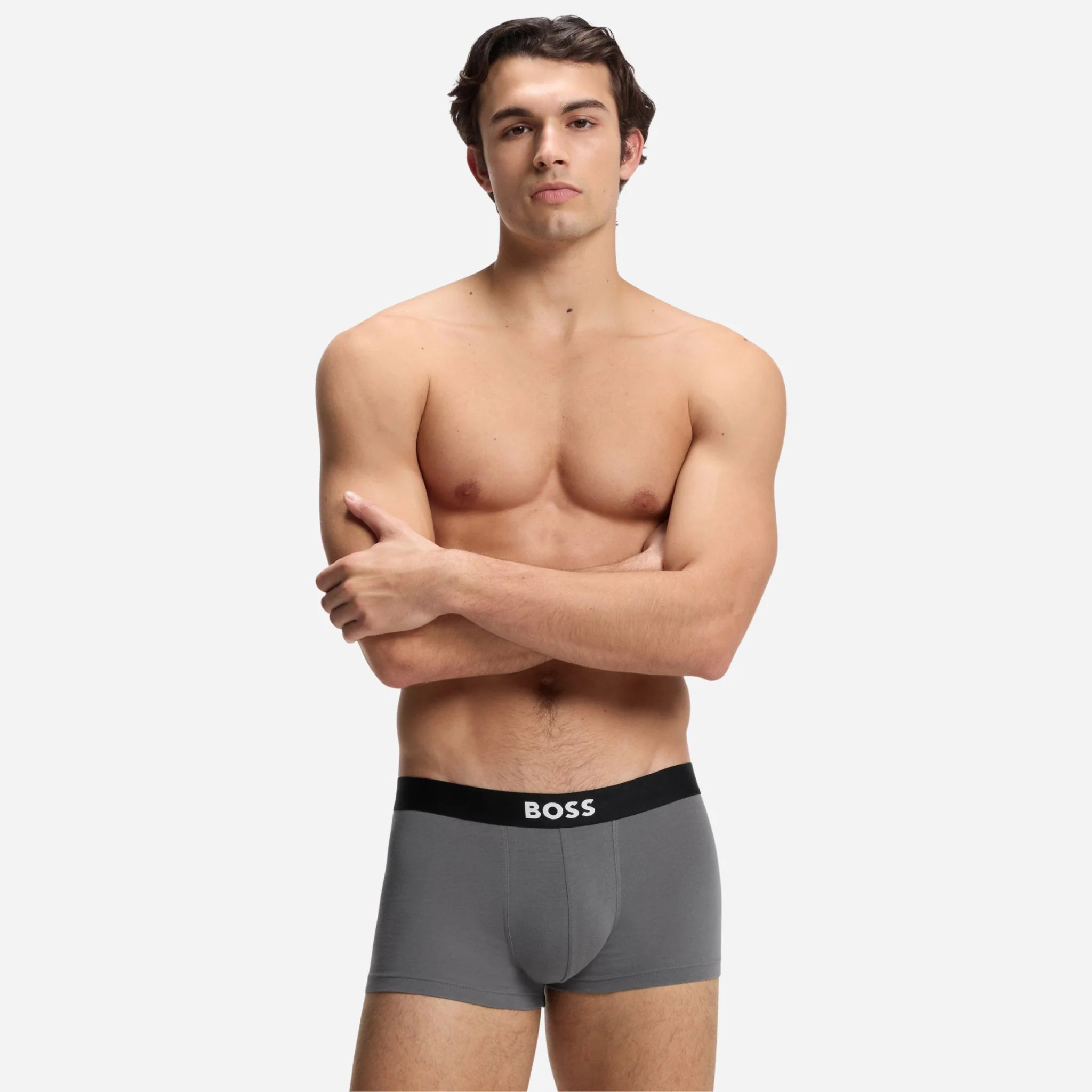 BOSS One 3-Pack of Black and Grey Organic Stretch-Cotton Trunks with Waistband Logo - Image 4