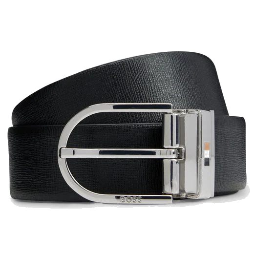 BOSS Otif Reversible Italian Leather Belt with Signature Stripe Inlay