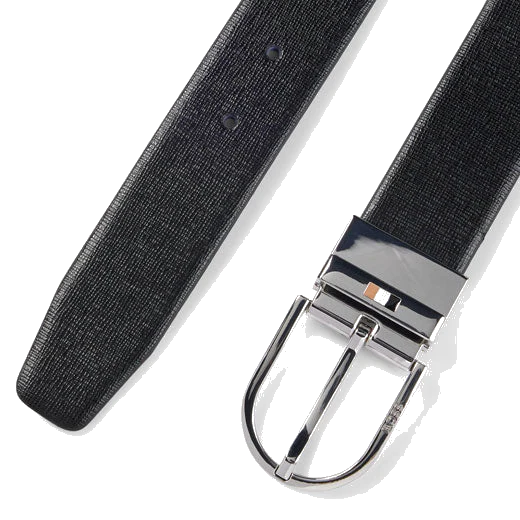 BOSS Otif Reversible Italian Leather Belt with Signature Stripe Inlay - Image 3