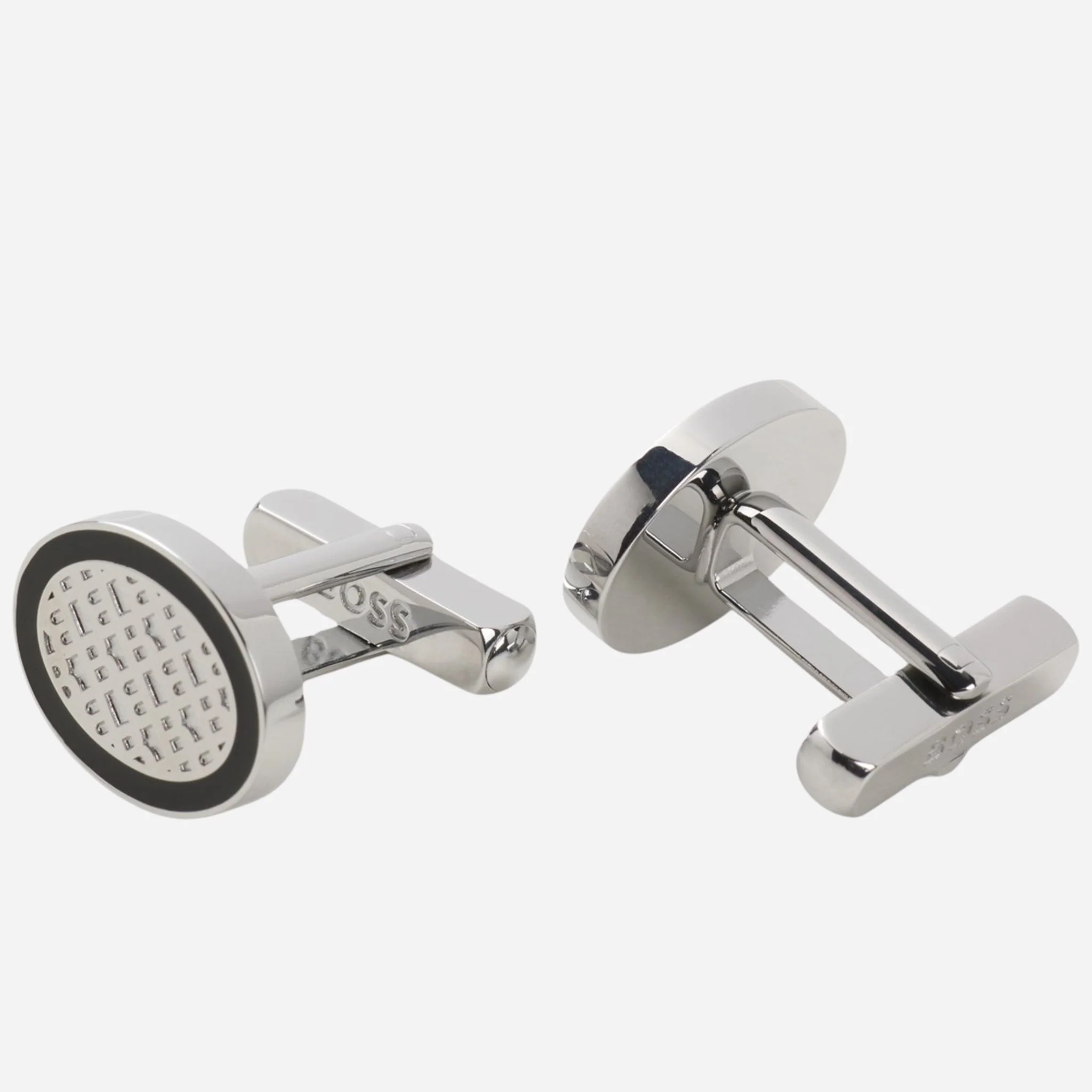 BOSS Oval Black and Silver Monogram Oval Cufflinks