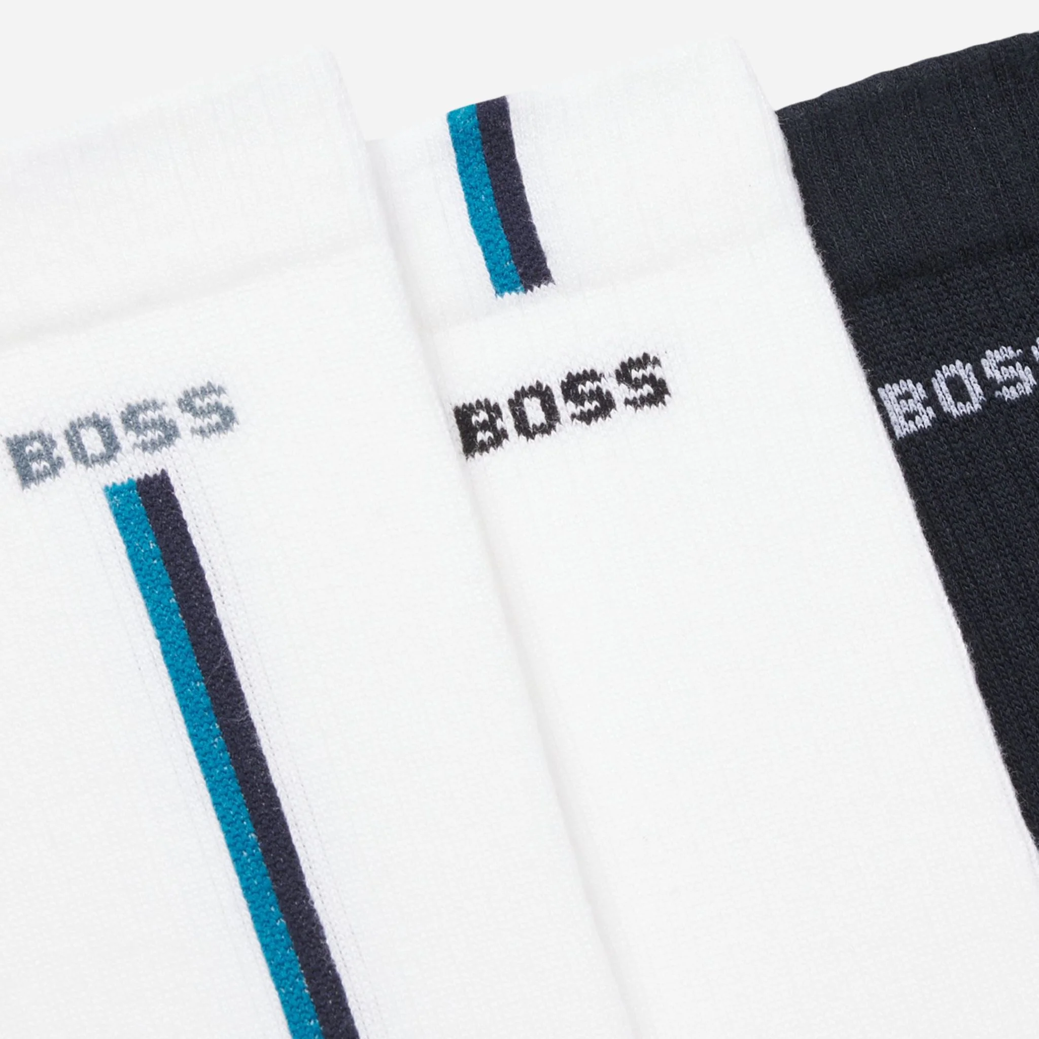 BOSS Pack of 3 White & Navy Quarter Length Viscose Bamboo Blend Socks - Image 2