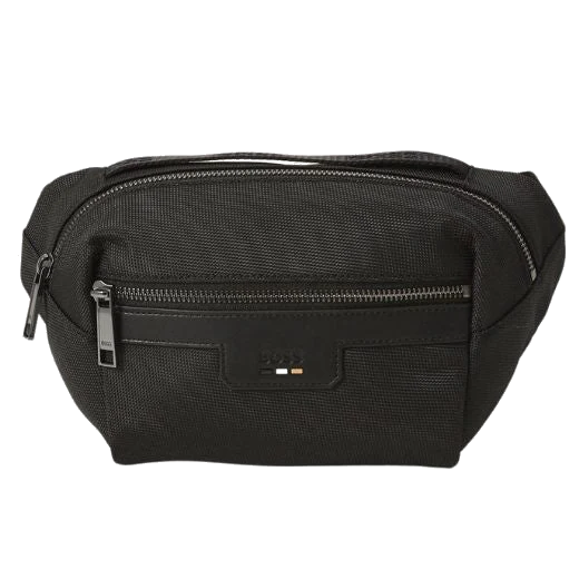 BOSS Ray Black Fabric Zipped Bumbag with Signature Trims