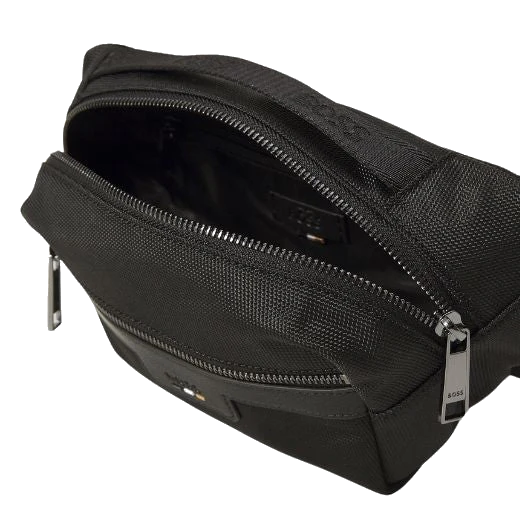 BOSS Ray Black Fabric Zipped Bumbag with Signature Trims - Image 3