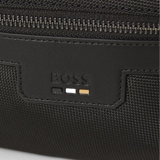 BOSS Ray Black Fabric Zipped Bumbag with Signature Trims - Image 4