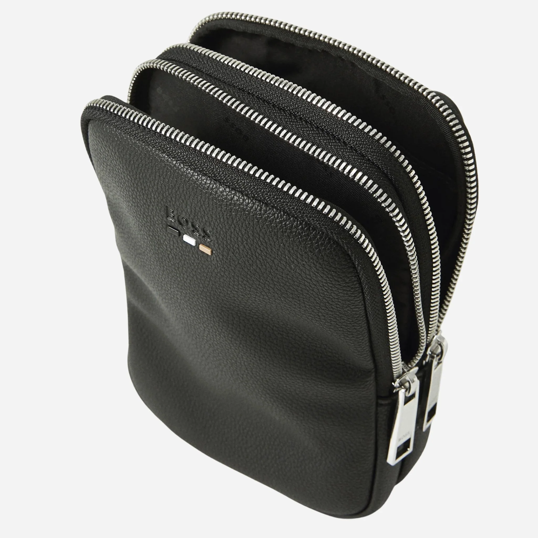 BOSS Ray Black Faux Leather Neck Clutch Bag N with Logo and Signature Three Stripes - Image 4
