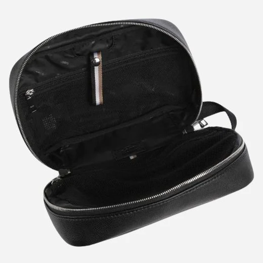 BOSS Ray Black Faux Leather Travel Wash Bag - Image 3