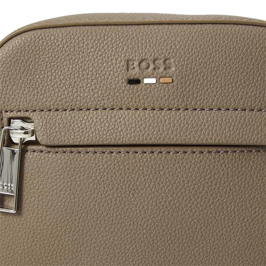 BOSS Ray Grained Faux Leather Beige Reporter Bag with Signature Stripe - Image 2