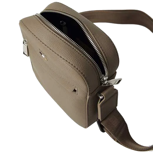 BOSS Ray Grained Faux Leather Beige Reporter Bag with Signature Stripe - Image 3