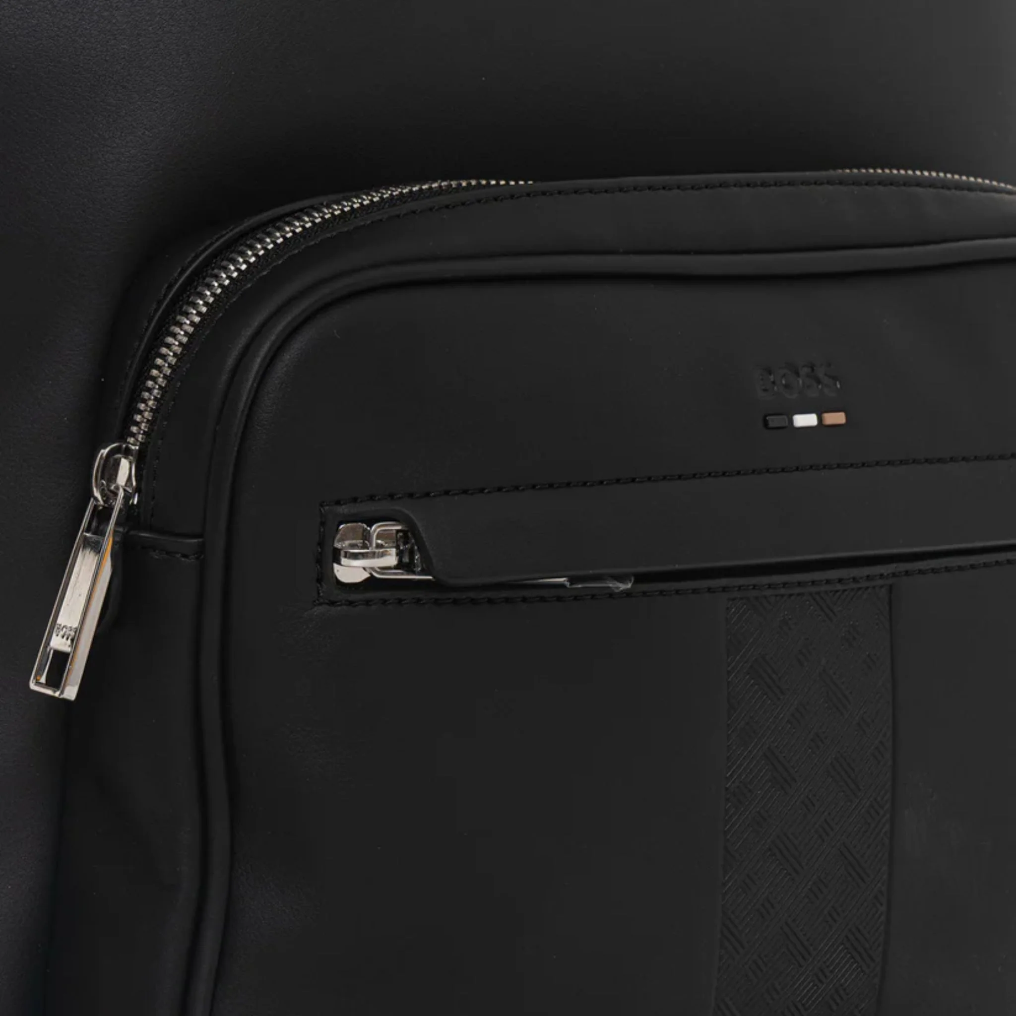 BOSS Ray MS Black Backpack with Three Stripe and Patterned Detail - Image 4