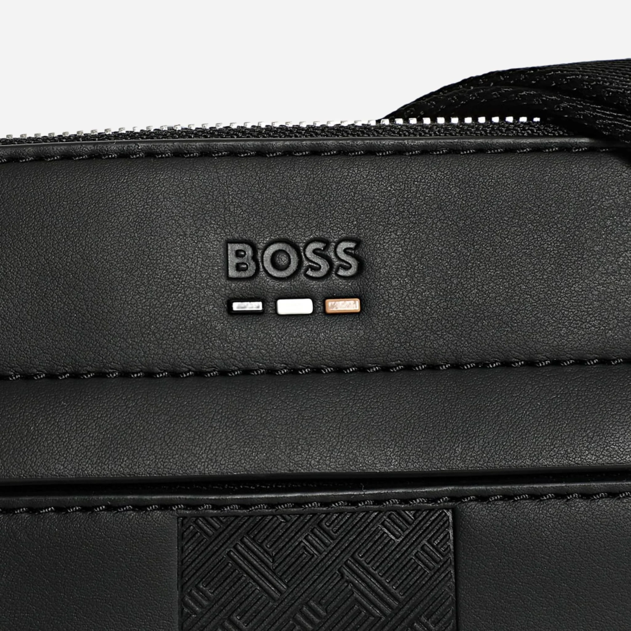 BOSS Ray MS Black Faux Leather Zip Top Envelope Bag with Pattern Detail - Image 4