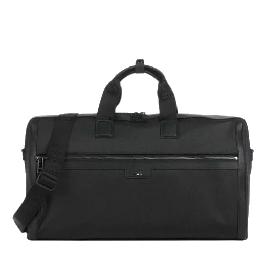 BOSS Ray Textured Fabric Black Holdall with Signature Stripe Trim