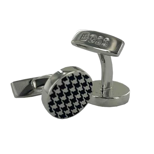 BOSS Round Cufflinks with Houndstooth Inlay - Image 4