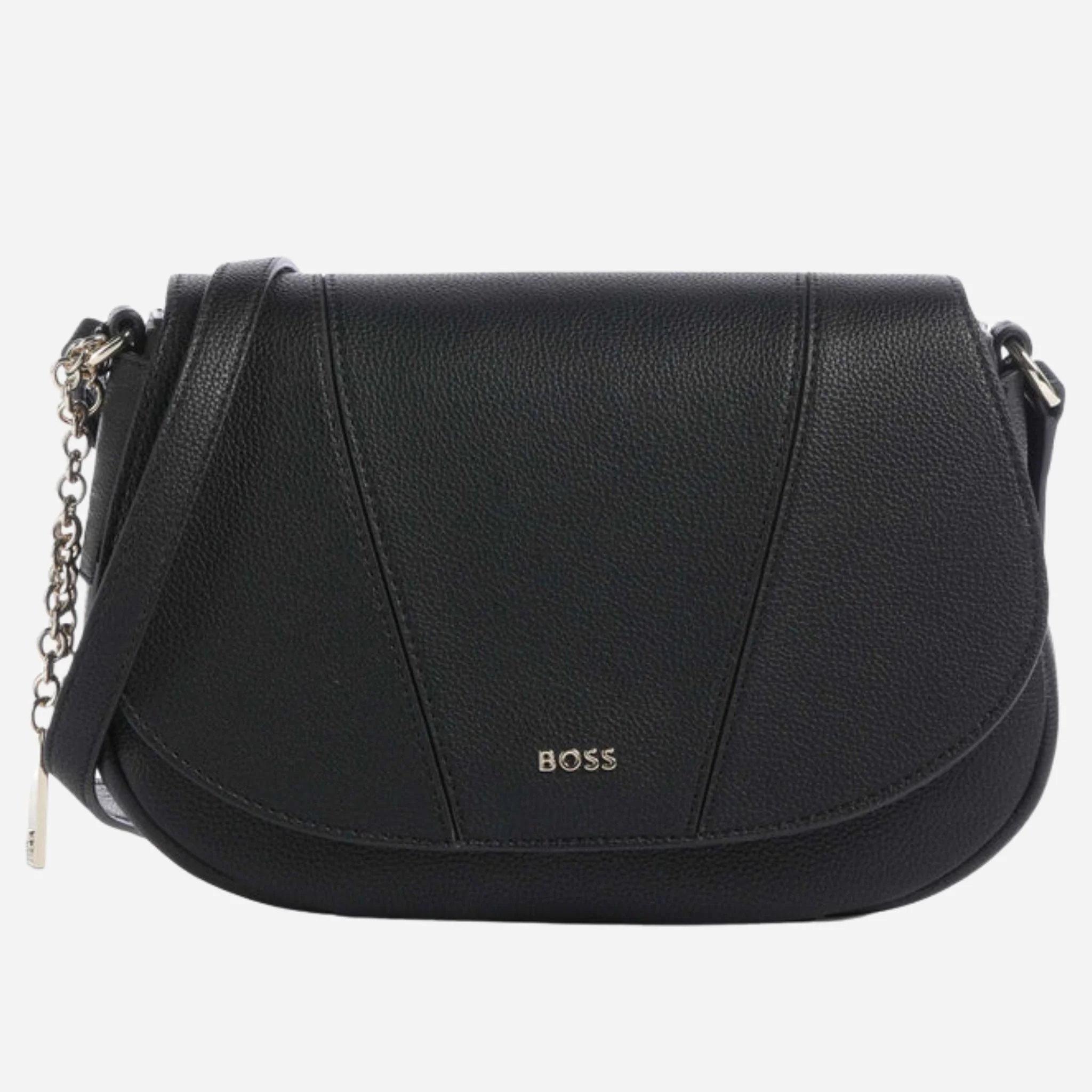 BOSS Salley Black Saddle Bag with Metal Logo