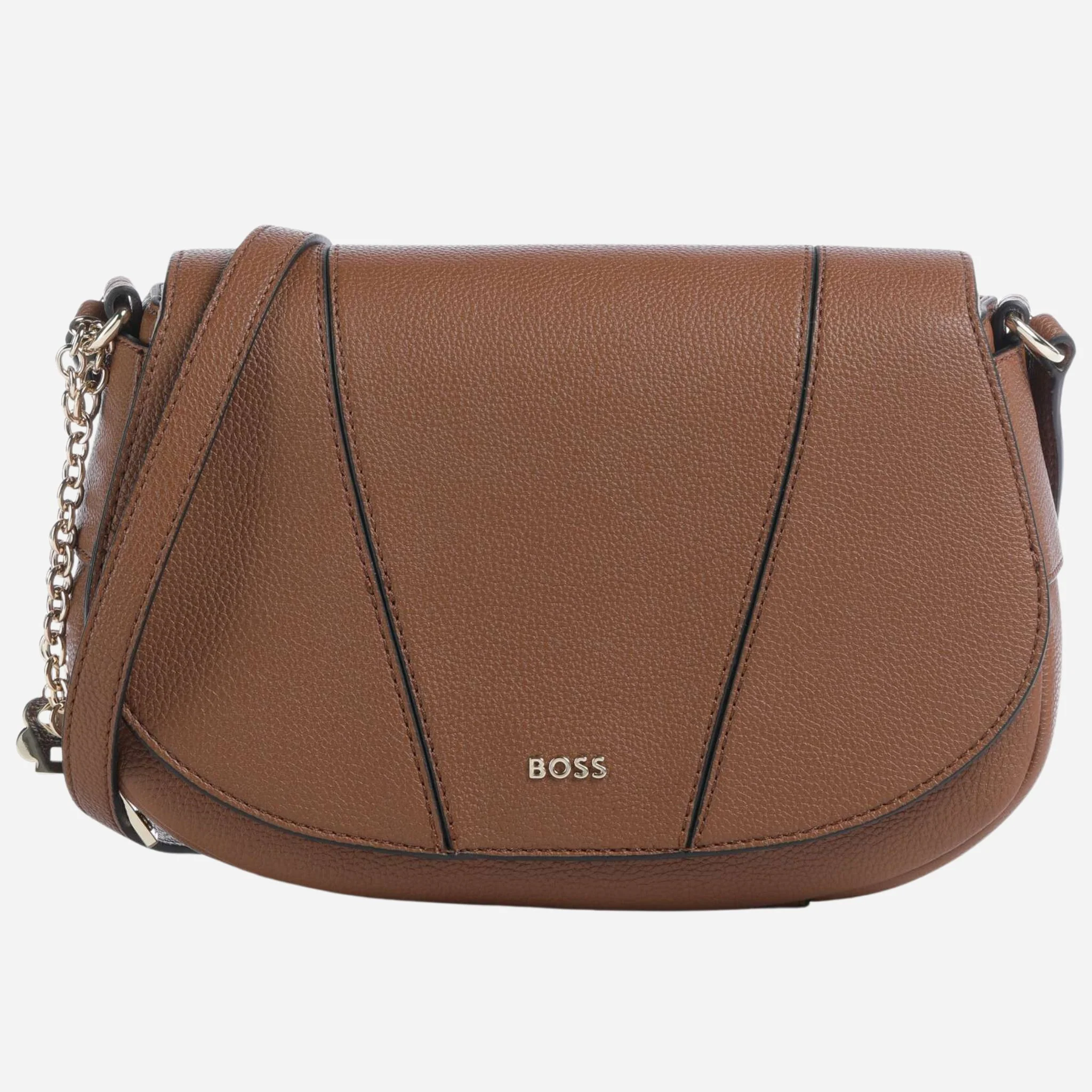 BOSS Salley Brown Saddle Bag with Metal Logo