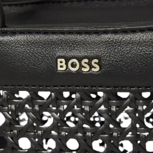 BOSS Sandy Black Faux Leather Woven Mini Tote Bag - Image 4