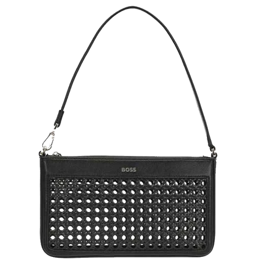 BOSS Sandy Black Woven & Faux Leather Shoulder Bag