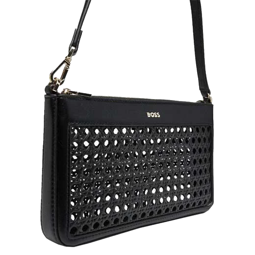 BOSS Sandy Black Woven & Faux Leather Shoulder Bag - Image 2