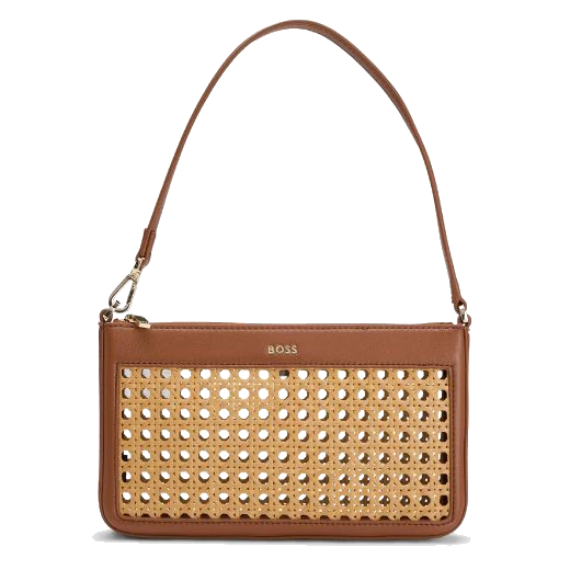 BOSS Sandy Brown Faux Leather Woven Shoulder Bag