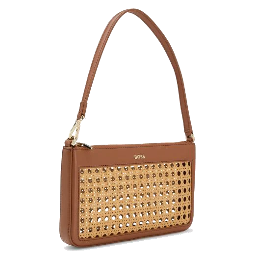 BOSS Sandy Brown Faux Leather Woven Shoulder Bag - Image 3