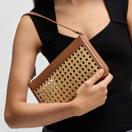 BOSS Sandy Brown Faux Leather Woven Shoulder Bag - Image 4