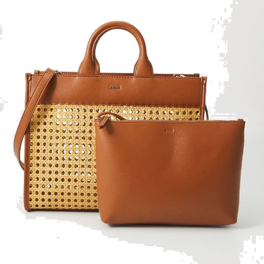 BOSS Sandy Brown Faux Leather Woven Tote Bag - Image 4
