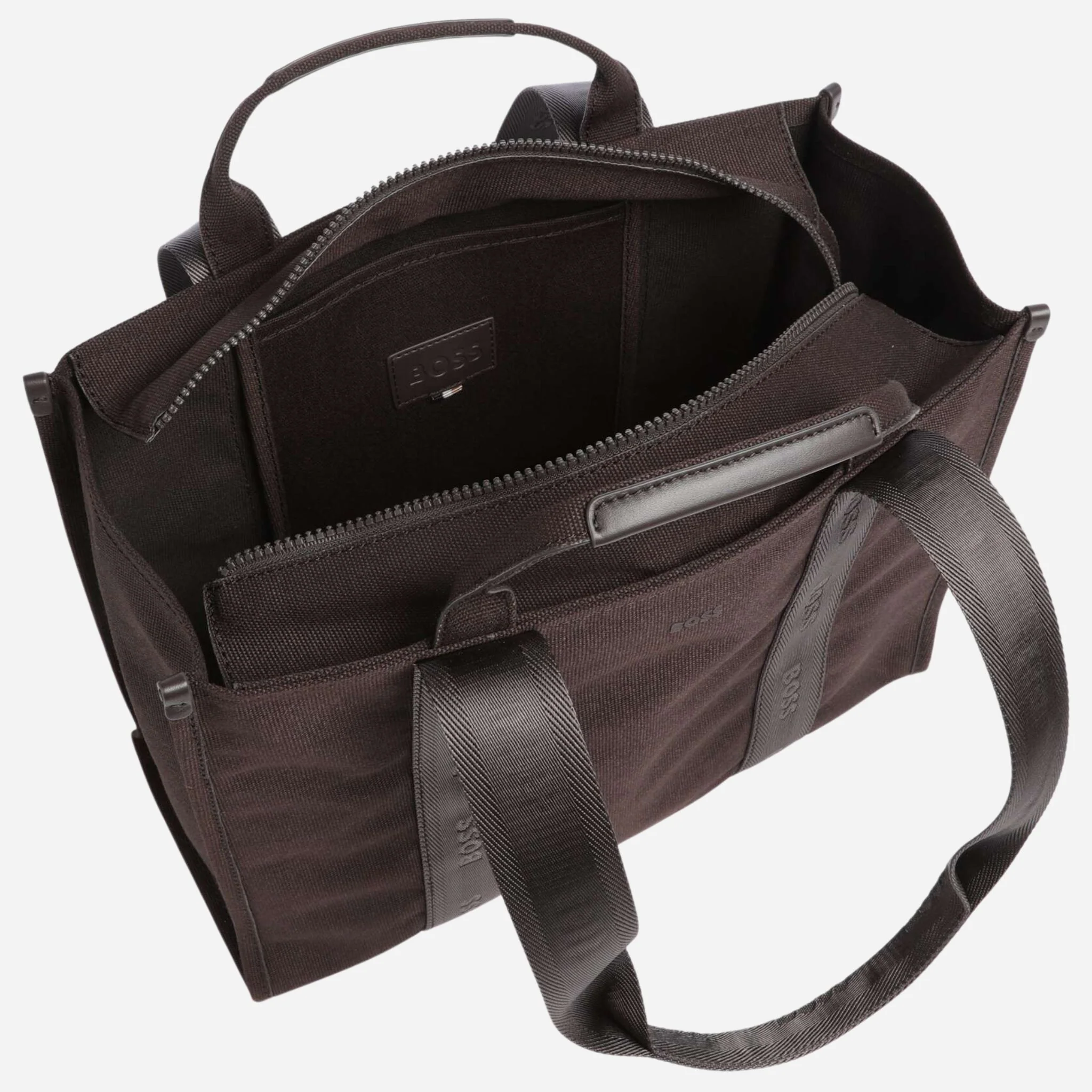 BOSS Sandy Dark Brown Zip Tote Bag with Logo Detailing - Image 3