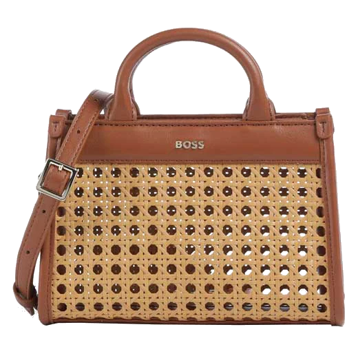 BOSS Sandy Brown Faux Leather Woven Mini Tote Bag