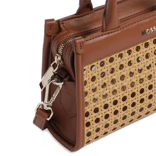 BOSS Sandy Brown Faux Leather Woven Mini Tote Bag - Image 3