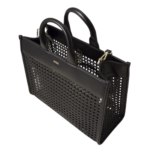 BOSS Sandy Faux Leather Black Woven Tote Bag With Zip Pouch - Image 2