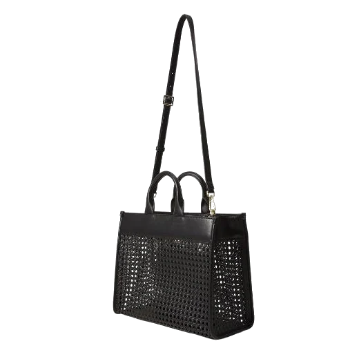 BOSS Sandy Faux Leather Black Woven Tote Bag With Zip Pouch - Image 4
