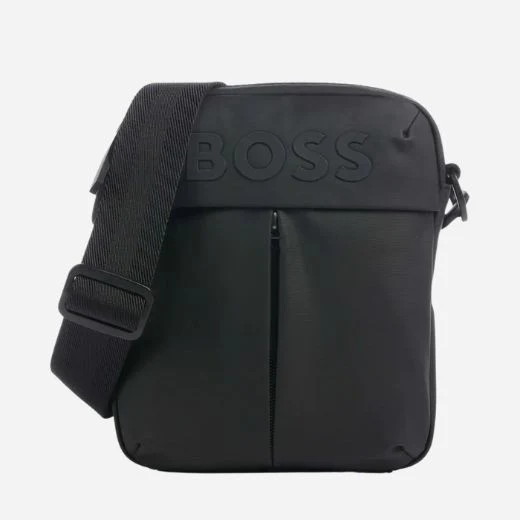 BOSS Stormy Black Faux Leather Reporter Bag with BOSS Logo