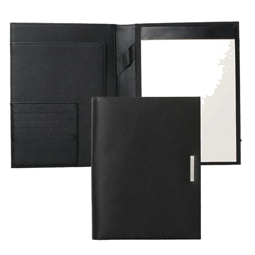 BOSS Textured Black Leather A5 Notepad With 4 CC