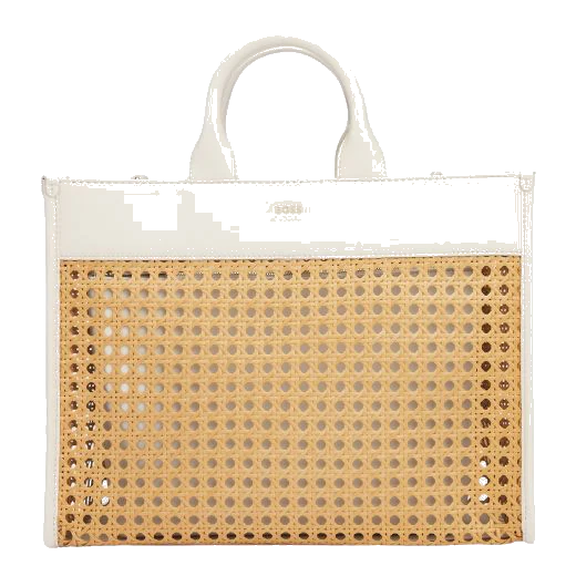 BOSS White Faux Leather Woven Tote Bag With Zip Pouch