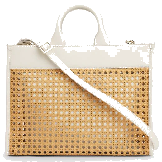 BOSS White Faux Leather Woven Tote Bag With Zip Pouch - Image 2