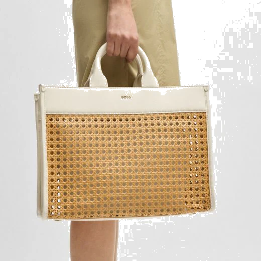 BOSS White Faux Leather Woven Tote Bag With Zip Pouch - Image 3