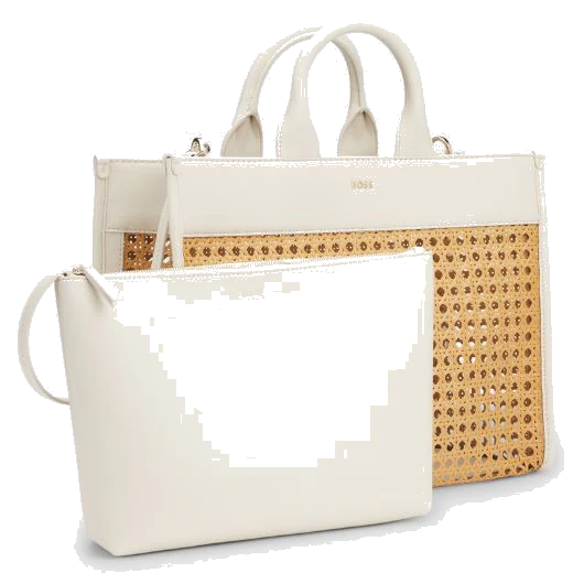 BOSS White Faux Leather Woven Tote Bag With Zip Pouch - Image 4