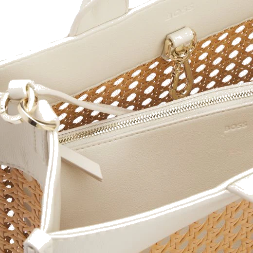 BOSS White Faux Leather Woven Tote Bag With Zip Pouch - Image 5