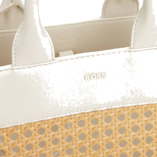BOSS White Faux Leather Woven Tote Bag With Zip Pouch - Image 6