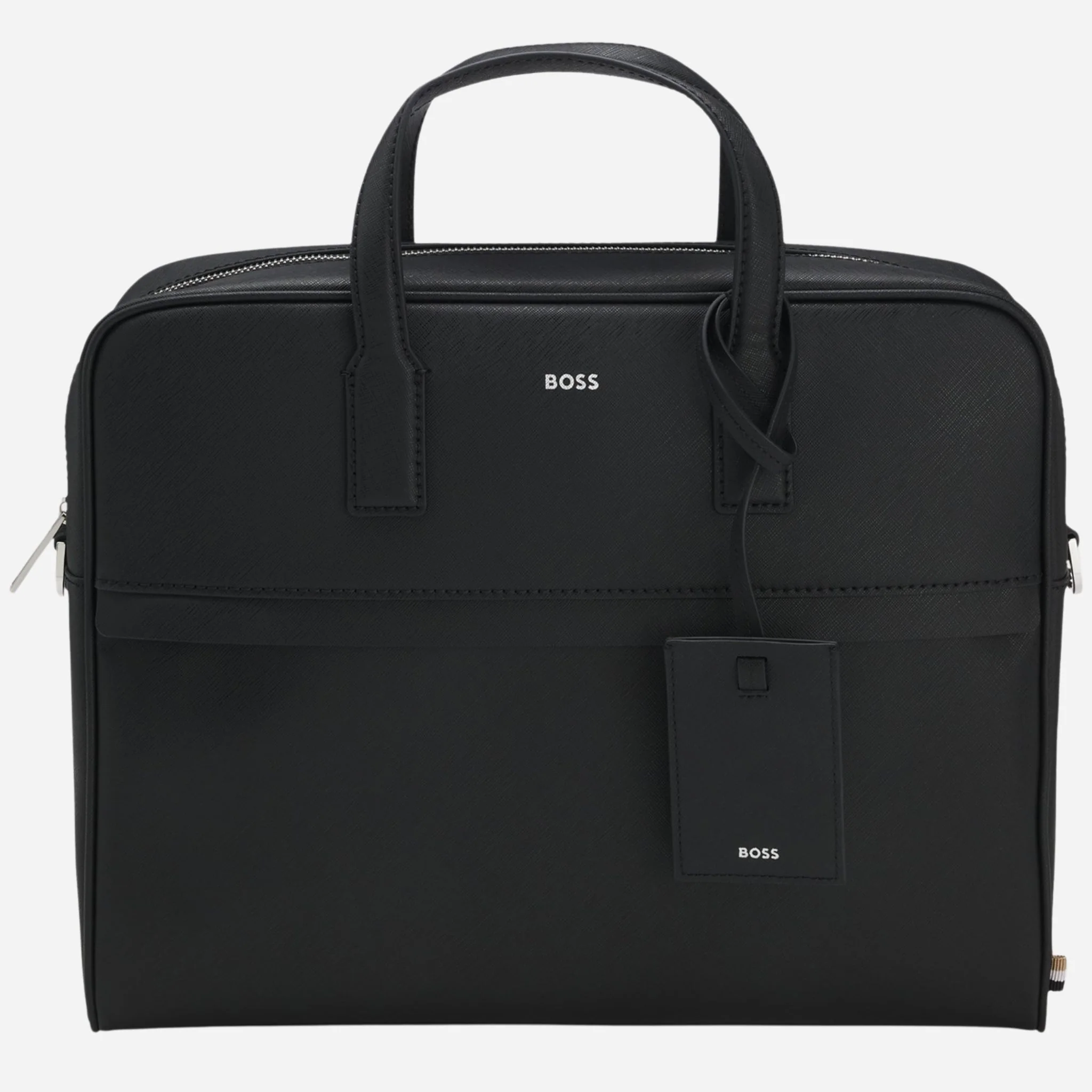 BOSS Zair Black Leather Document Case with Foil-Print Logo