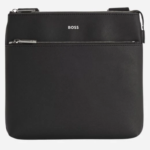 BOSS Zair Black Leather Envelope Bag with Zip Closure