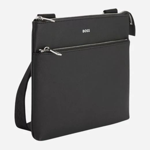 BOSS Zair Black Leather Envelope Bag with Zip Closure - Image 3