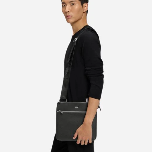 BOSS Zair Black Leather Envelope Bag with Zip Closure - Image 6