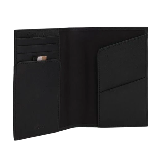 BOSS Zair Black Textured Faux Leather Passport Cover - Image 2