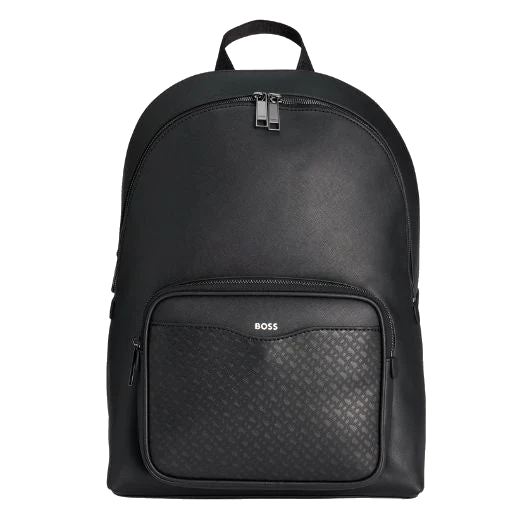 BOSS Zair Monogram Front Pocket Faux Leather Backpack