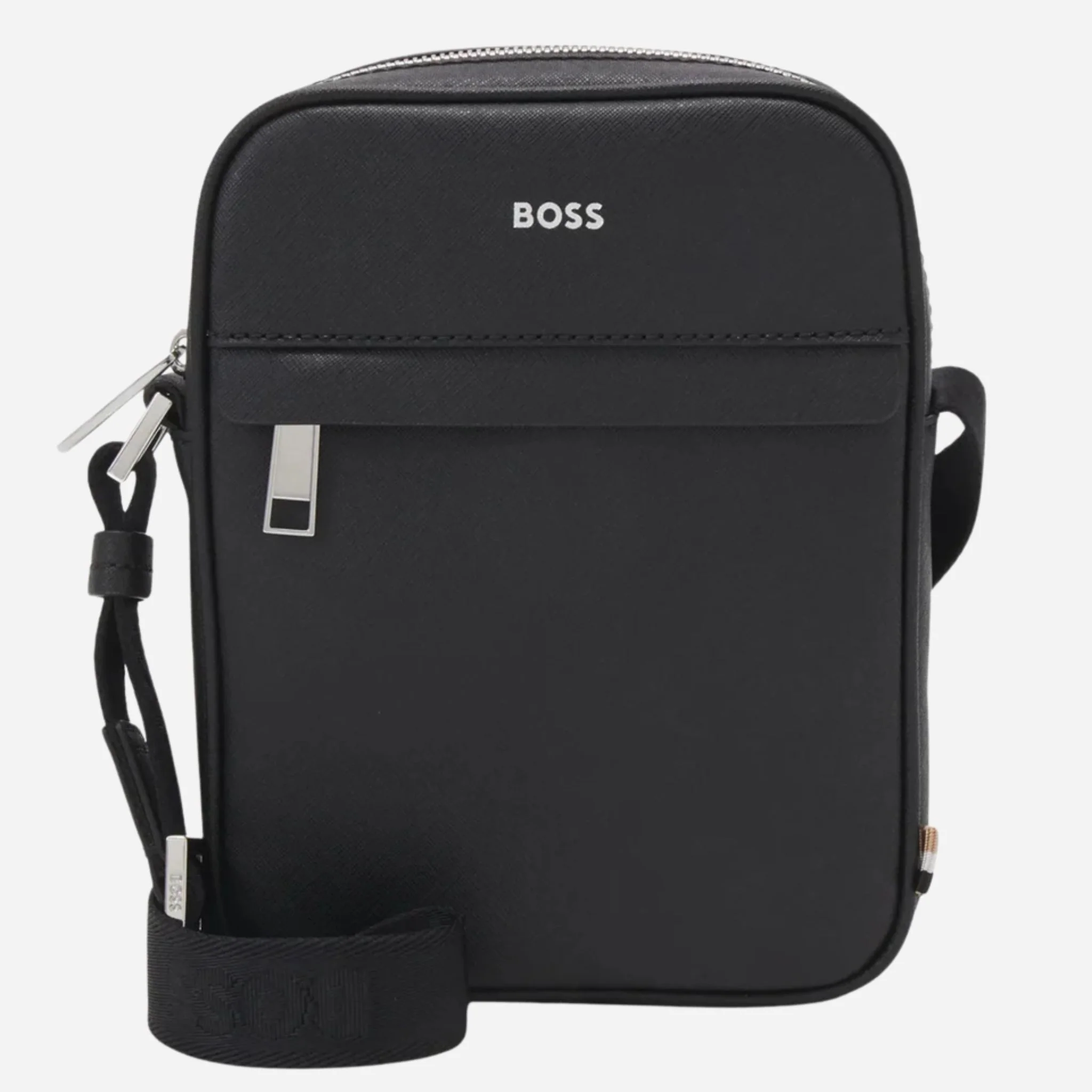 BOSS Zair NS Zip Black Cross Body Bag with White Logo