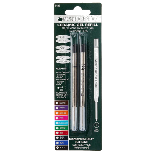 Monteverde USA Pack of 2 Fine Point Ballpoint Ceramic Gel Black Refills