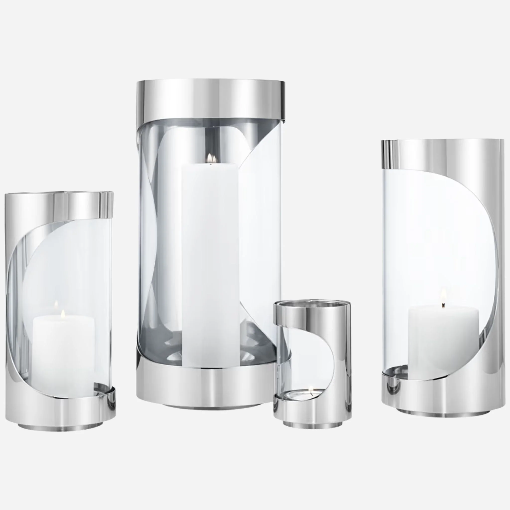 Georg Jensen Chrome Contours Large Stainless Steel and Glass Hurricane Candleholder - Image 2