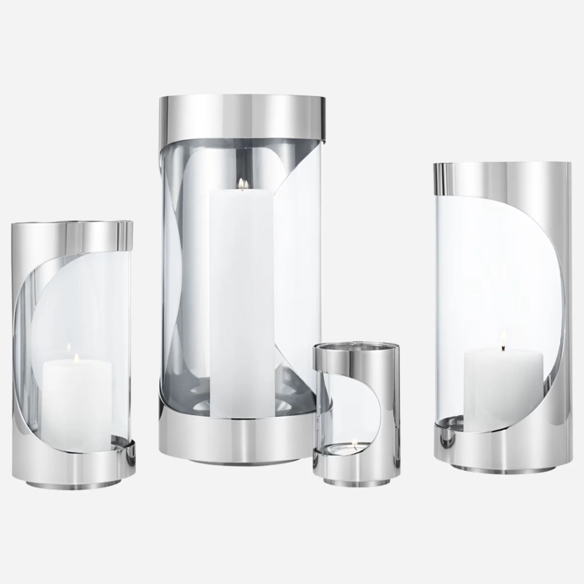 Georg Jensen Chrome Contours Medium Stainless Steel and Glass Hurricane Candleholder - Image 2