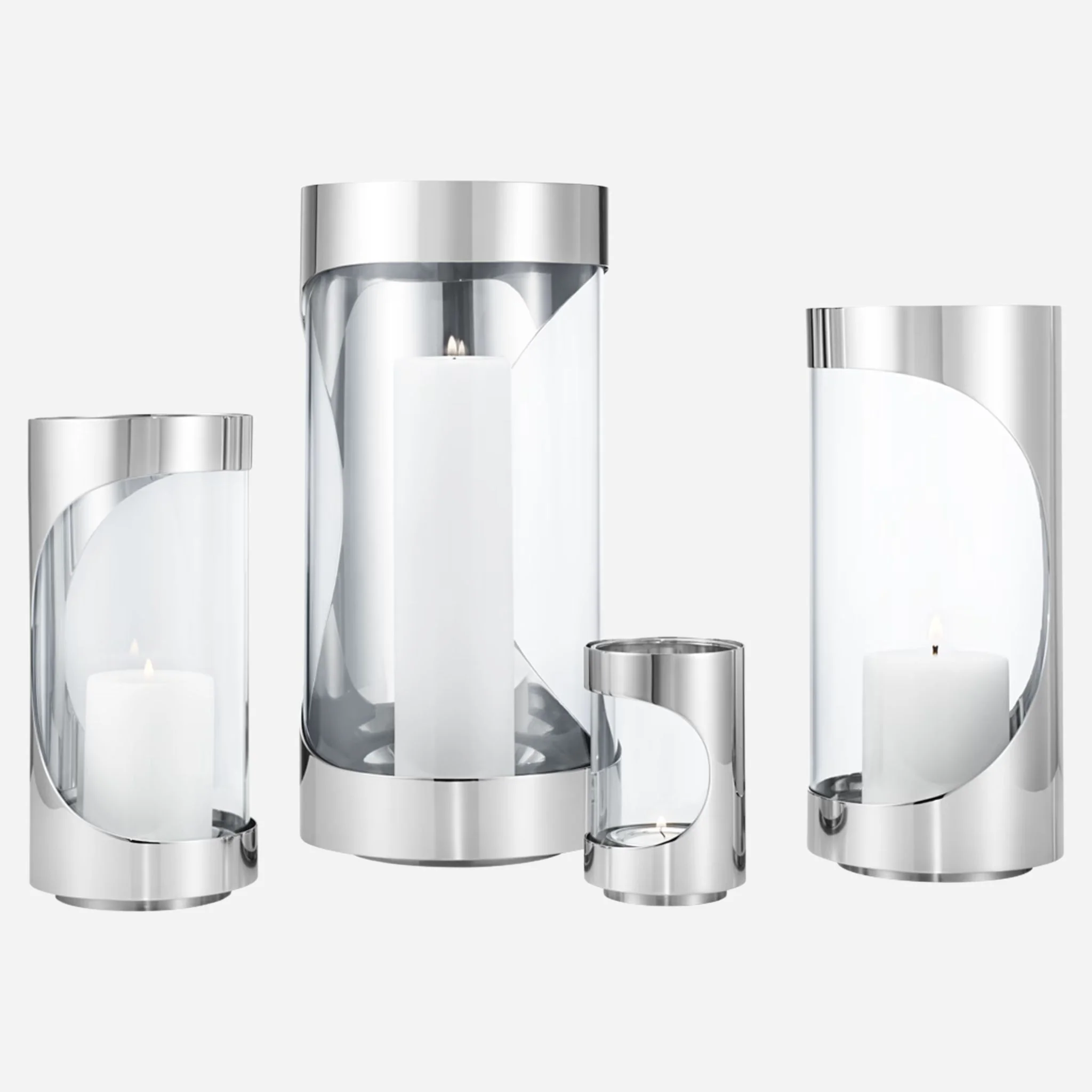 Georg Jensen Chrome Contours Small Stainless Steel and Glass Hurricane Candleholder - Image 3