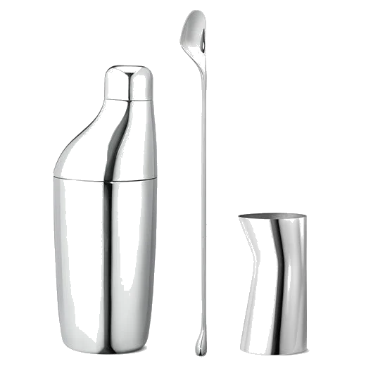 Georg Jensen Sky Stirring Spoon, Jigger Shaker Set